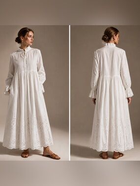 The Kooples White Broderie Anglaise Cotton Maxi Dress EU 2 US 6 Romantic